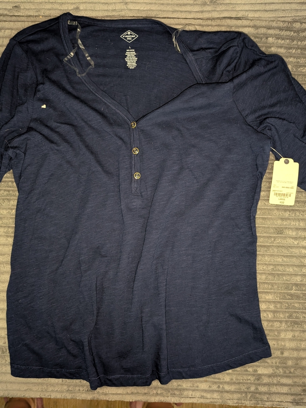 St. John's Bay Men's Long Sleeve Henley Shirt Navy Blue
